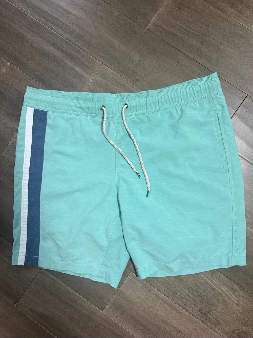 Faherty Brand Beacon Teal Stripe Swim Trunks – Size Medium